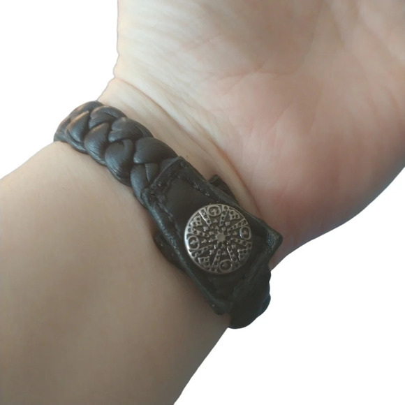 Faux Leather  Braided Bracelet Cuff, Black - Picture 2 of 6